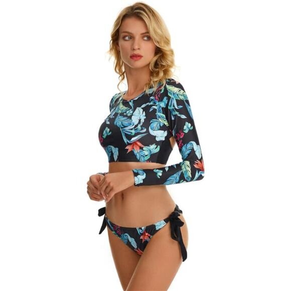 Women's Long Sleeve Rash Guard Swim Shirt Tankini Set UPF 50+ Quick-Dry - Picture 4 of 7